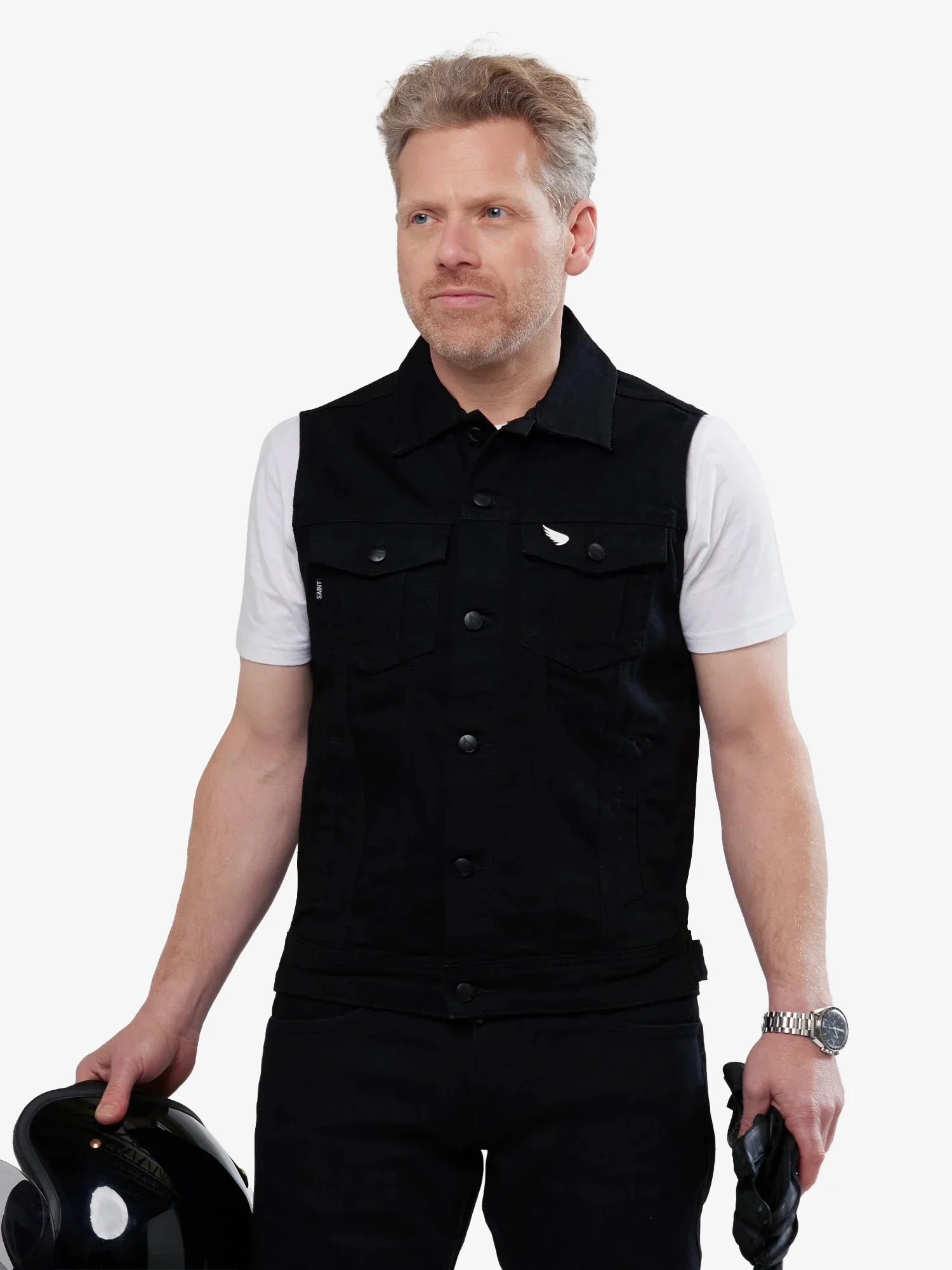 SA1NT Moto Denim Vest | Black